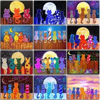 5D Diy алмазная живопись Луна Кот полная круглая алмазная вышивка животное кошка вышивка крестиком мозаичный комплект украшение дома искусство Full Round 20x30CM