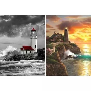 5D DIY алмазная живопись Маяк Пейзаж со стразами художественная картина полная круглая мозаика комплект для вышивки крестом домашний декор подарки Full Round 20x30CM
