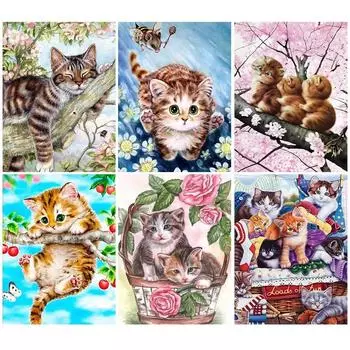 5D DIY алмазная живопись милые животные кошка вышивка крестиком полная дрель круглая/квадратная вышивка мозаика художественная картина из страз домашний декор Full Round 20X30CM красный