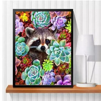 5D Diy алмазная живопись милый цветок куст енот набор крестиков полная алмазная вышивка мозаика художественная картина стразы Декор подарок Full Round 20x30cm