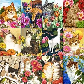 5D DIY алмазная живопись милый кот Алмазная вышивка осенний пейзаж вышивка крестиком полная круглая дрель домашний декор ручной подарок Full Round 15x20CM