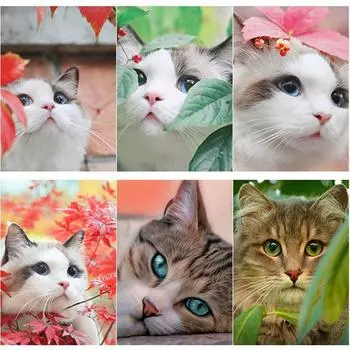 5D DIY алмазная живопись милый кот Алмазная вышивка животные пейзажи вышивка крестом полная квадратная круглая дрель домашний декор ручной подарок Full Round 15x20CM