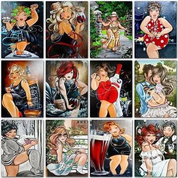 5D DIY алмазная живопись мультфильм толстая девушка женский домашний декор милая полная круглая алмазная вышивка крестиком Алмазная мозаика Full Round 20x30CM