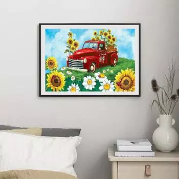 5D Diy алмазная живопись мультфильм автомобиль Подсолнух набор крестиков полная алмазная вышивка мозаика художественная картина стразы Декор подарок Full Round 20x30cm