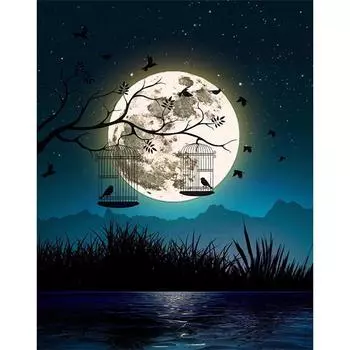 5D DIY алмазная живопись Ночь Луна Пейзаж Алмазная вышивка полный набор мозаики вышивка крестиком домашний декор подарки ручной работы Round 20x30cm