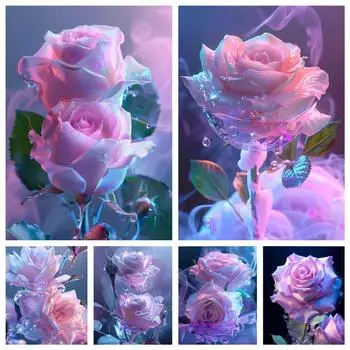 5D DIY алмазная живопись, новинка 2024, розовый кристалл, роза, картина, полная Алмазная мозаика, вышивка крестиком, наборы домашнего декора Full Round 20x30CM