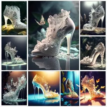 5D DIY алмазная живопись Новое поступление белый высокий каблук бабочка Алмазная мозаика вышивка крестиком комплект украшения дома Full Round 20x30CM
