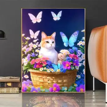 5D DIY алмазная живопись Новое поступление комплект мультфильм Цветочная корзина милый кот бабочка полная квадратная круглая мозаика вышивка горный хрусталь U69