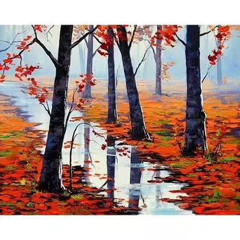 5D DIY алмазная живопись Осенний лес Алмазная Алмазная вышивка полный набор мозаики вышивка крестиком домашний декор подарки ручной работы Round 20x30cm