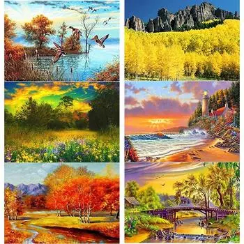 5D DIY алмазная живопись Осенний пейзаж Алмазная вышивка пейзаж вышивка крестиком полная круглая дрель домашний декор ручной подарок Full Round 15x20CM