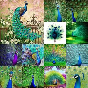 5D DIY алмазная живопись Павлин Алмазная вышивка животные пейзажи вышивка крестиком полная квадратная круглая дрель домашний декор ручной подарок Full Round 20x20CM