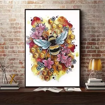 5D DIY алмазная живопись Пчела собирает цветы Алмазная вышивка полный набор мозаики вышивка крестом домашний декор подарки ручной работы Round 20x30cm