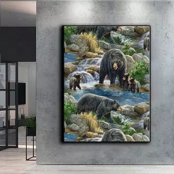 5D Diy алмазная живопись пейзаж животное медведь набор крестиков полная алмазная вышивка мозаика художественная картина стразы Декор подарок Full Round 20x30cm