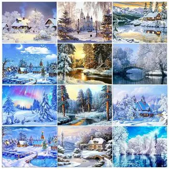 5D DIY алмазная живопись пейзаж Зимний дом со стразами художественная картина со стразами Алмазная вышивка мозаика украшение дома подарок Full Round 20x30CM