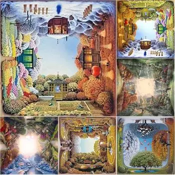 5D DIY алмазная живопись пейзажи четырех сезонов Алмазная вышивка крестиком полная круглая дрель домашний декор ручной художественный подарок Full Round 20x20CM