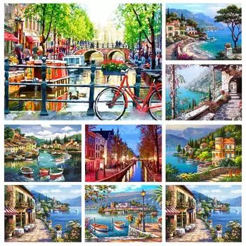 5D DIY алмазная живопись Пейзажная картина полная алмазная вышивка гавань пейзажная живопись мозаика комплект для вышивки крестиком Full Round 20x30CM