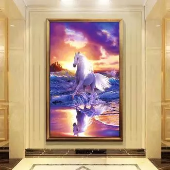5D Diy алмазная живопись пляжная лошадь вид набор крестиков полная алмазная вышивка мозаика художественная картина стразы Декор подарок Full Round 20x30cm