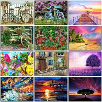 5D Diy алмазная живопись побережье закат вышивка крестиком Алмазная вышивка мозаика пейзаж велосипед украшение дома живопись подарок 30x25cm