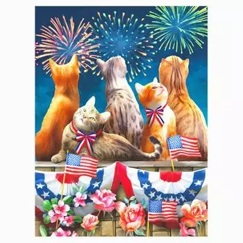 5D DIY Алмазная картина Полная круглая дрель Животная вечеринка Алмазная вышивка крестиком 20X30CM