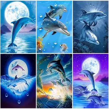 5D DIY алмазная живопись полный круглый животное Дельфин Алмазная вышивка картина крестиком комплект украшения дома горный хрусталь подарок Full Round 20x30CM