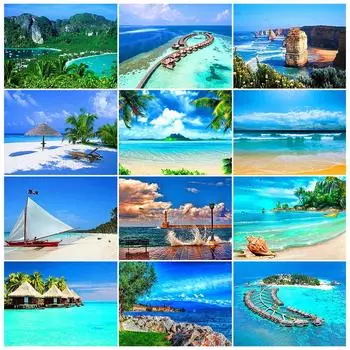 5D DIY Алмазная картина Приморский пейзаж Полный круглый горный хрусталь Вышивка Художественная картина Вышивка крестиком Мозаика Комплект украшения дома Full Round 20x30CM