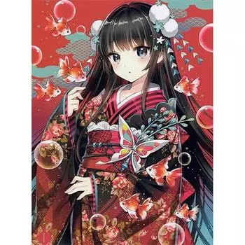 5D DIY алмазная живопись японское кимоно для девочек Алмазная вышивка полный набор мозаики вышивка крестиком домашний декор подарки ручной работы Round 20x30cm