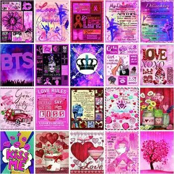 5D Diy алмазная живопись розовый постер Пейзаж Алмазная вышивка буквенная мозаика полный макет горный хрусталь комплект домашнего декора Full Round 20x30CM