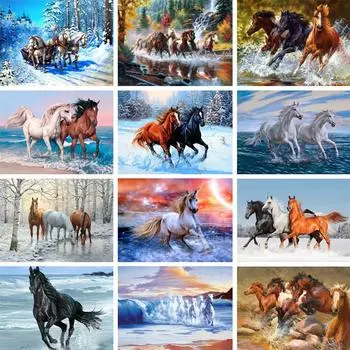 5D DIY алмазная живопись с изображением животных, горный хрусталь, подарок, набор для вышивки крестом, полная алмазная вышивка, мозаика, художественная картина, лошадь, украшение для дома Full Round 20x30CM