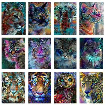 5D DIY алмазная живопись с животными, кошка, слон, тигр, сова, Алмазная вышивка, мозаика, красочная картина, домашний настенный художественный декор, ремесла, подарок Full Round 20x30CM