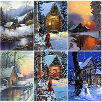 5D DIY алмазная живопись снег зимний пейзаж горный хрусталь художественная картина полная алмазная вышивка мозаика украшение дома Подарочный комплект Full Round 20x30CM