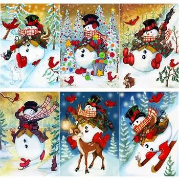 5D DIY алмазная живопись Снеговик Алмазная вышивка животное вышивка крестом полная круглая дрель домашний декор ручной Рождественский подарок Full Round 15x20CM