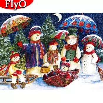 5D DIY Алмазная картина Снеговик Полный квадрат Алмазная вышивка Пейзаж Зимняя Рождественская мозаика Мультфильм Рождественский подарок Full Round (20X30CM)