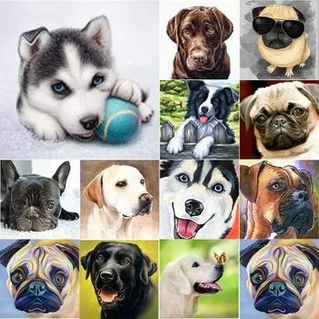 5D DIY алмазная живопись собака Алмазная вышивка животное вышивка крестиком полная круглая дрель со стразами ручное искусство домашний декор подарок Full Round 20x20CM