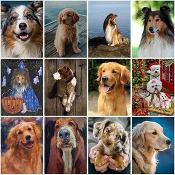 5D DIY алмазная живопись собака полная круглая дрель Алмазная вышивка крестиком животные горный хрусталь настенное искусство домашний декор подарок Full Round 20x30CM