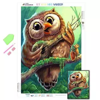 5D DIY алмазная живопись Сова играет полный круг/квадратный набор стразов Алмазная вышивка животное вышивка крестиком украшение дома Full Round 20X30CM