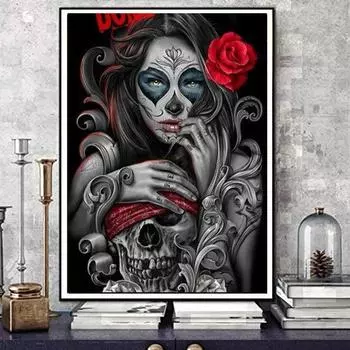 5D Diy алмазная живопись страшный скелет девушки набор крестиков полная алмазная вышивка мозаика художественная картина стразы Декор подарок Full Round 20x30cm