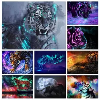 5D DIY алмазная живопись, стразы, картина, полная дрель, вышивка, тигр, стразы, картина, набор для вышивки крестом, мозаика, домашний декор Full Round 20x30CM