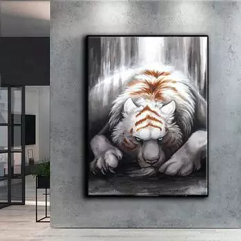 5D Diy алмазная живопись свирепый белый тигр набор крестиков полная алмазная вышивка мозаика художественная картина стразы Декор подарок Full Round 20x30cm