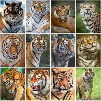 5D DIY алмазная живопись Тигр полная круглая дрель Алмазная вышивка животные горный хрусталь мозаика наборы крестиков домашний декор подарок Full Round 20x30CM