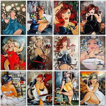 5D DIY алмазная живопись толстая девушка дамы мультфильм милый домашний декор полная круглая алмазная вышивка крестиком Алмазная мозаика Full Round 20x30CM