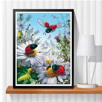 5D Diy алмазная живопись три божьих коровки, набор для вышивки крестом, полная алмазная вышивка, мозаика, художественная картина, декор из стразов, подарок Full Round 20x30cm