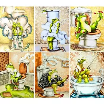 5D DIY алмазная живопись туалетная лягушка горный хрусталь художественная картина полная круглая алмазная вышивка мозаика украшение дома подарочный комплект Full Round 20x30CM