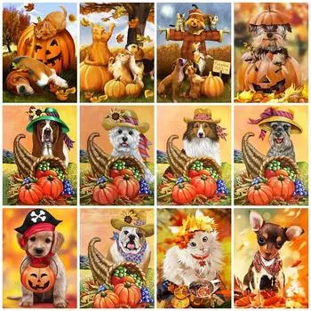 5D Diy алмазная живопись тыква Хэллоуин Алмазная вышивка животное собака декоративные картины вышивка крестиком рукоделие рукоделие Full Round 20x30CM