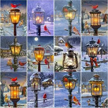 5D DIY алмазная живопись уличный фонарь Алмазная вышивка снежная сцена вышивка крестиком полная круглая дрель ремесла домашний декор подарок Full Round 15x20CM
