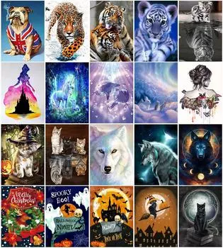 5D Diy Алмазная живопись Вышивка крестом Красота Алмазная мозаика Пейзаж Вышивка животных Круглый бриллиант Полный дизайн Домашний декор 30X40cm