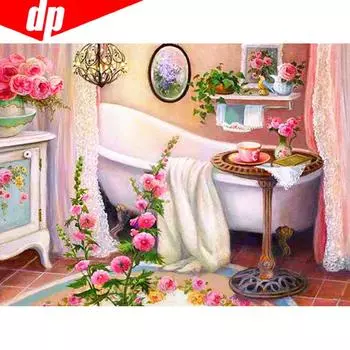 5D DIY Алмазная картина Вышивка Распродажа ванная комната Живописные Полные круглые Стразы Картинки 20X30