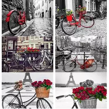 5D DIY алмазная живопись велосипед Алмазная вышивка свежие цветы вышивка крестиком полная круглая дрель домашний декор ручной художественный подарок Full Round 15x20CM