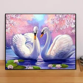 5D Diy алмазная живопись вид на озеро и лебеди набор крестиков полная алмазная вышивка мозаика художественная картина стразы Декор подарок Full Round 20x30cm