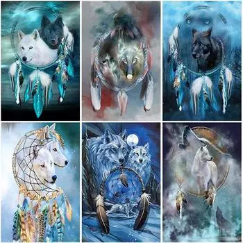 5D DIY алмазная живопись волк горный хрусталь мозаика полный круглый/квадратный дрель алмазная вышивка животные Ловец снов подарок ручной работы Full Round 20X30CM красный