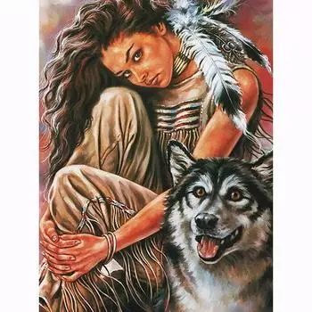 5D Diy алмазная живопись волк женщина вышивка крестиком Алмазная вышивка животное волк мозаика спальня домашний декор искусство детский подарок Full Round 20x30CM